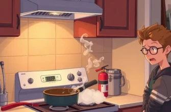 A bright, organized apartment kitchen showcasing safety features for cooking fire prevention.
