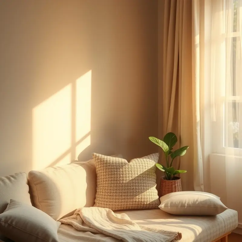 A serene corner in an apartment dedicated to meditation, complete with soft cushions and plants.