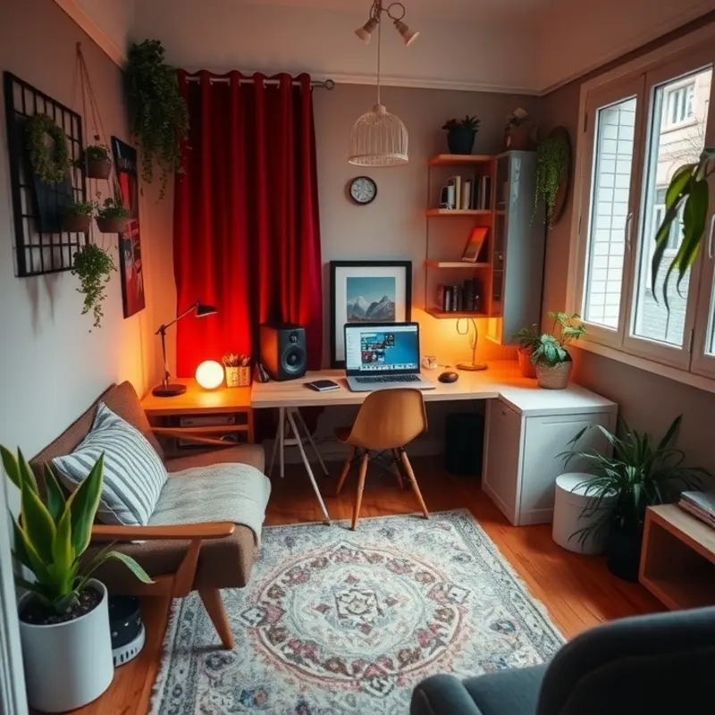 An inviting apartment corner set up for podcasting.