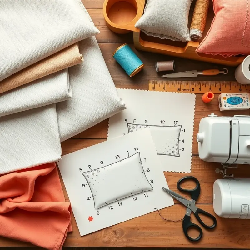 An inspiring DIY workspace with fabric selections and cushion designs.