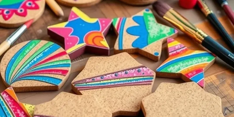 A collage featuring DIY cork and tile coasters with craft supplies.