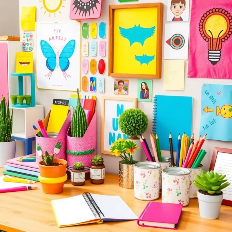 Stylish DIY desk organizers made from upcycled materials for an organized and vibrant workspace.