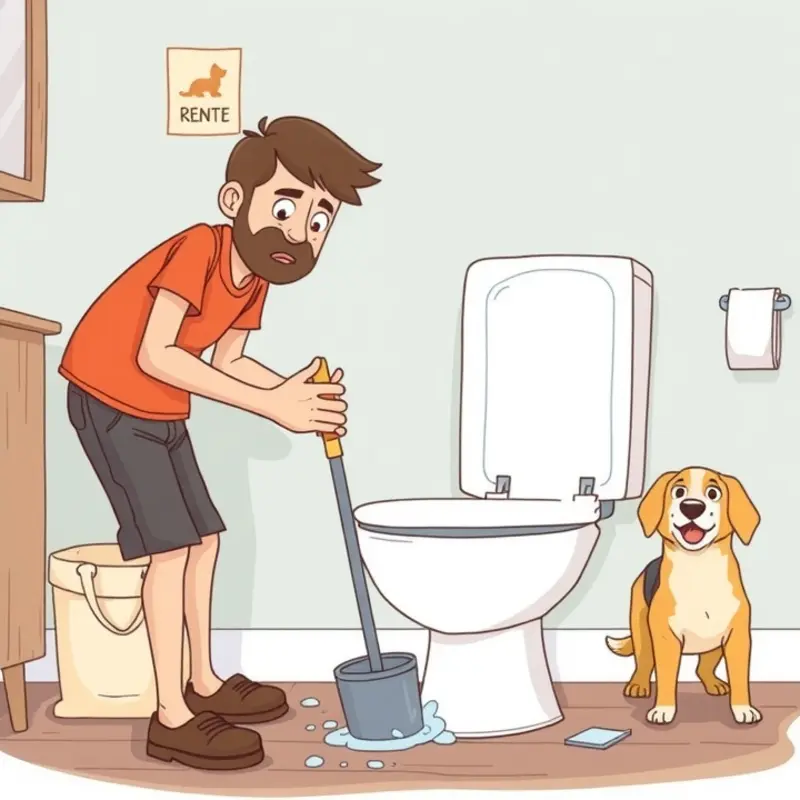 Identifying a clogged toilet with the right tools at hand.