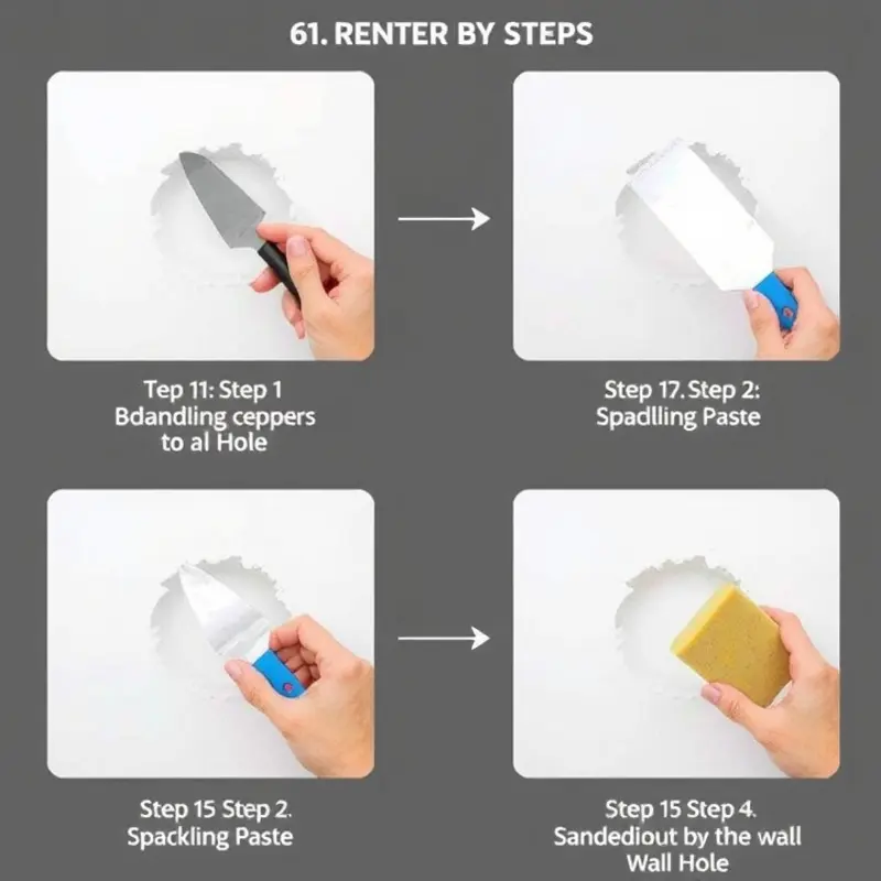 A renter carefully examining wall damage with a flashlight.