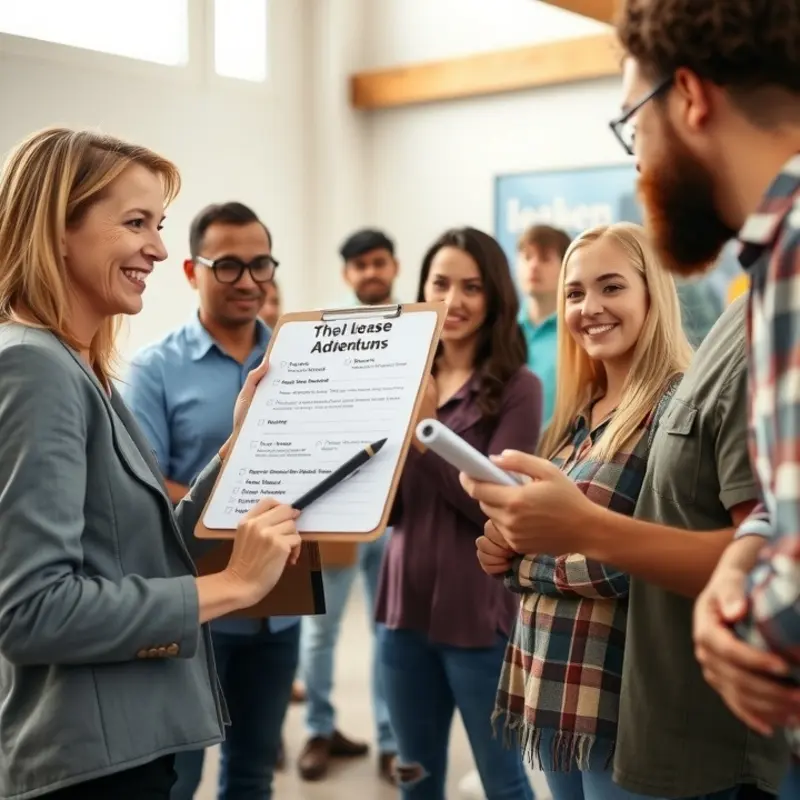 Young renters analyzing various lease addendums at home.