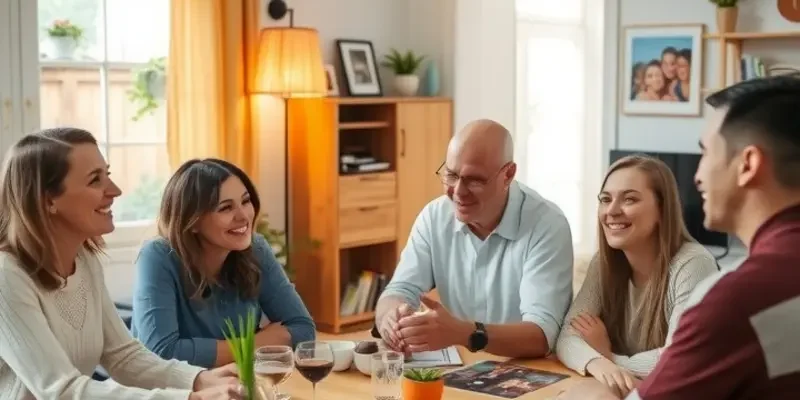 A diverse family engaging in conversations full of laughter in their warm apartment, showcasing the essence of close connections.