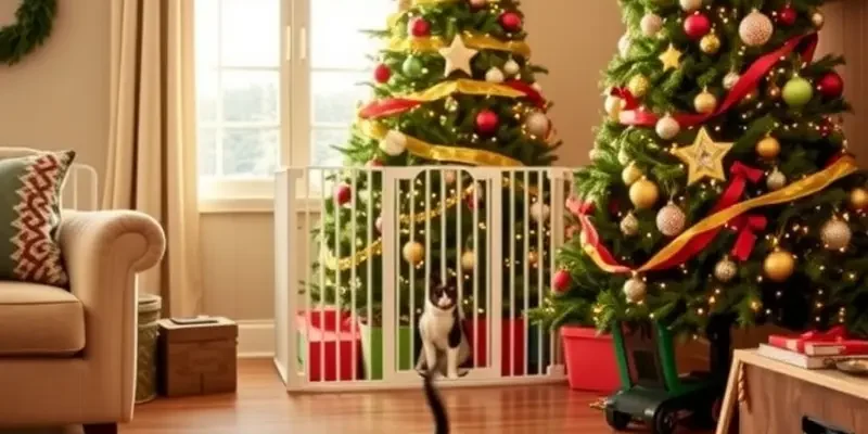A warm family holiday celebration in an apartment, with happy pets enjoying the festive environment.