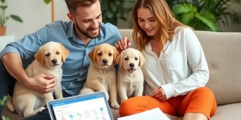 Family enjoying their new pet-friendly apartment with their dog and cat.