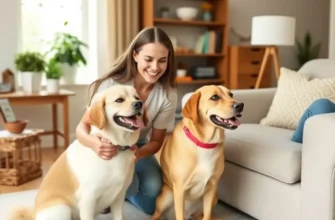 A family enjoying time with their pets in a cozy and safe apartment setting.