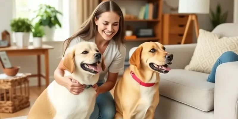 A family enjoying time with their pets in a cozy and safe apartment setting.