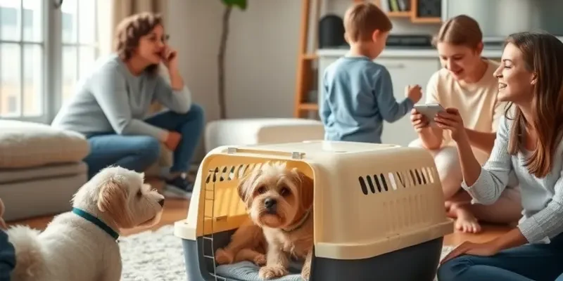 A family with children and pets relaxing in their apartment space.
