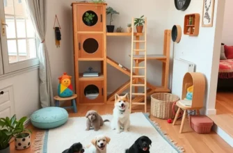 A family with kids and pets happily engaging with each other in a modern apartment.