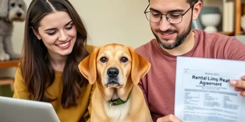 A family with a dog and cat in a cozy living room, illustrating the benefits of negotiating pet rent successfully.