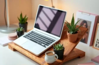 A colorful home workspace filled with DIY laptop stands and creative decor.