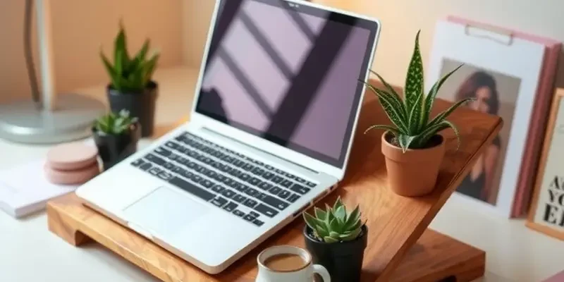 A colorful home workspace filled with DIY laptop stands and creative decor.