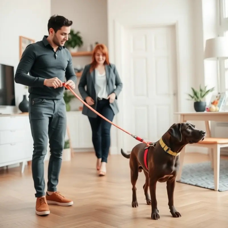 Family-friendly leash training at home.
