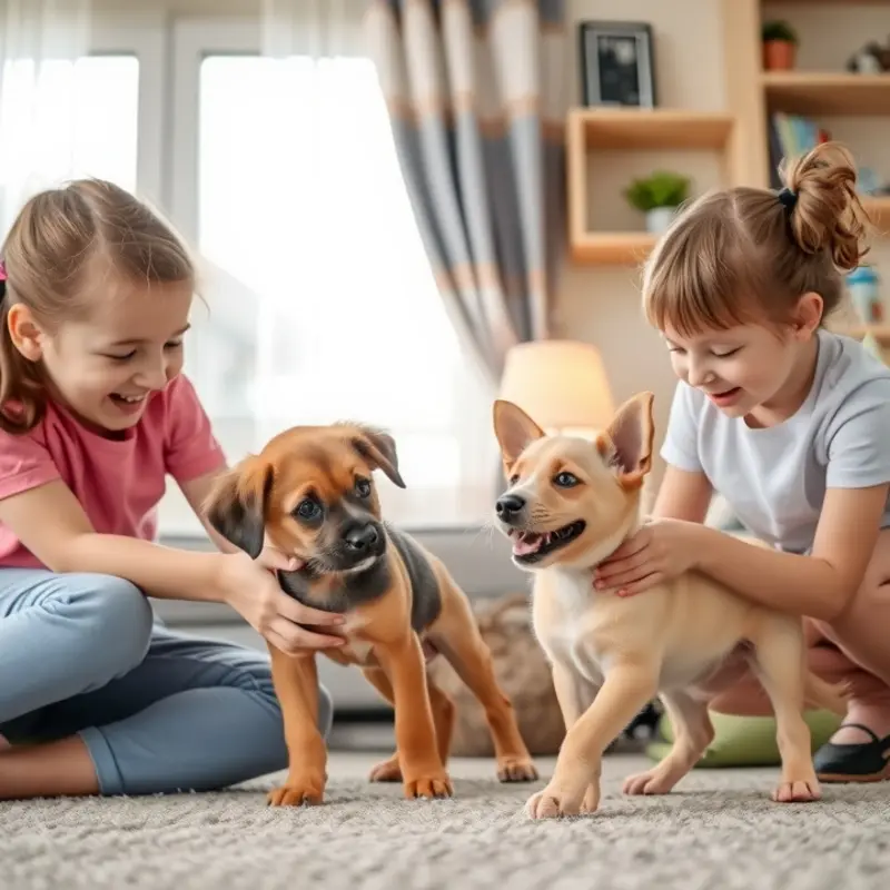 A well-arranged pet-friendly apartment space filled with comfort for both families and foster pets.