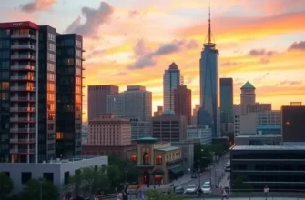 An elegant luxury rental apartment's living room with modern decor and a beautiful city view.