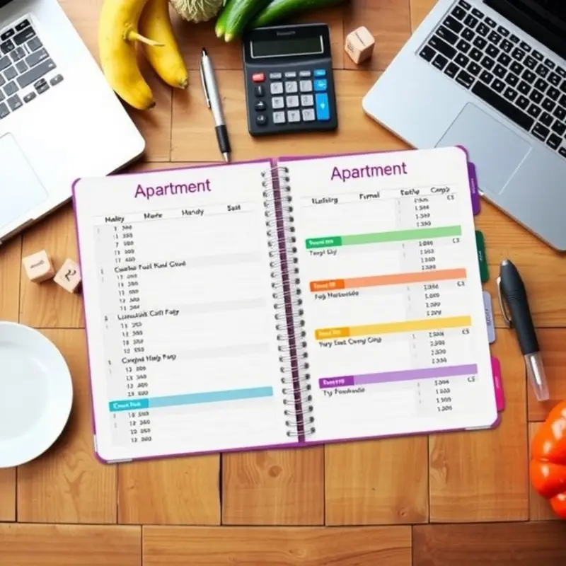 A monthly budget planner showcasing apartment expenses amidst everyday essentials.