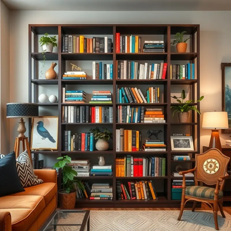 A beautifully designed bookshelf showcasing an effective mix of books and decor.