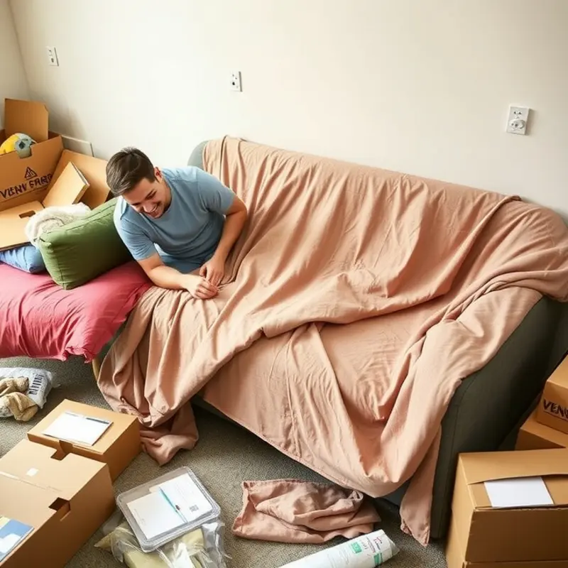 A couple embracing the decluttering process, deciding what to keep or toss.