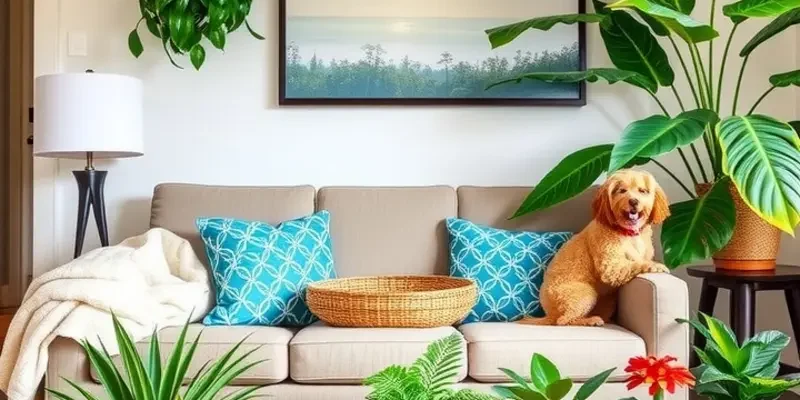 Selection of pet-friendly plants on a balcony in an apartment, showcasing colorful foliage.