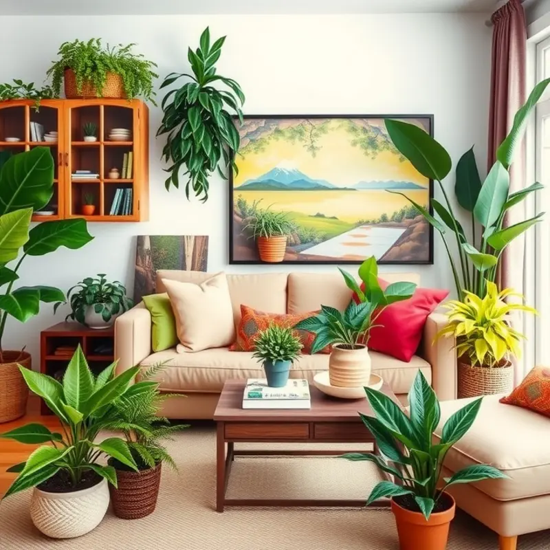 A cozy living space adorned with lush, pet-friendly plants.