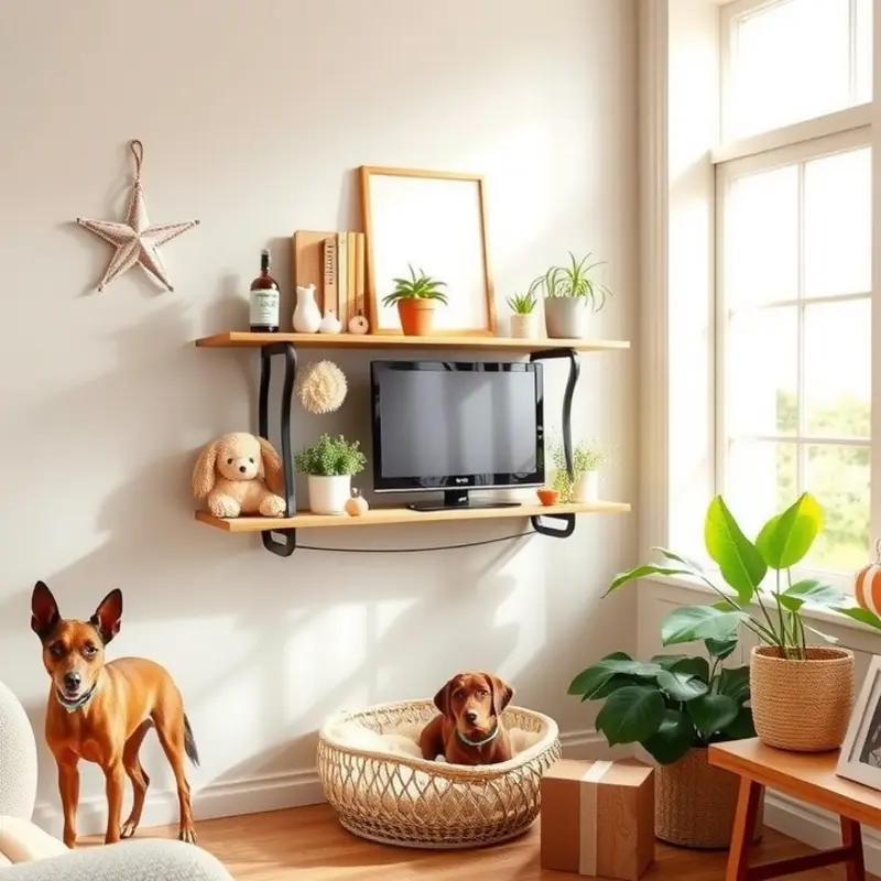 Stylish wall-mounted pet shelves enhancing a cozy living space.
