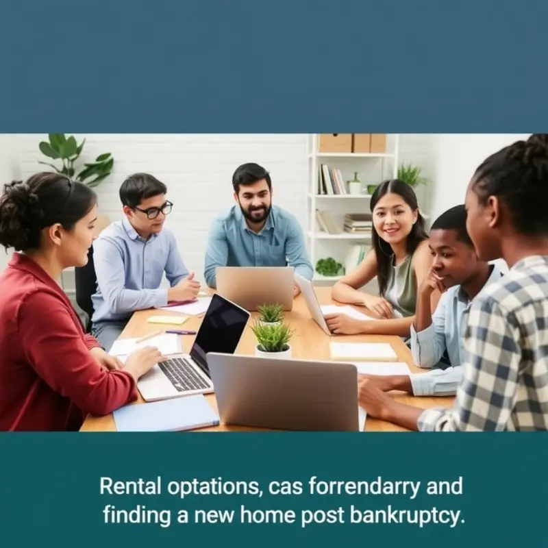 Young people collaborating to understand rental processes post-bankruptcy.