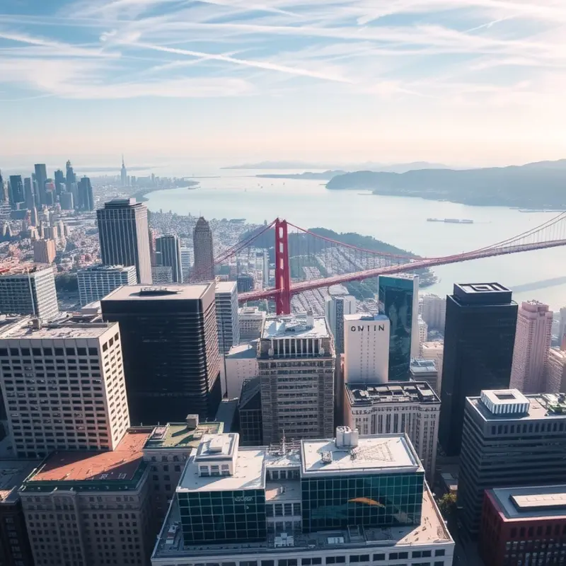 Aerial view of San Francisco, a hub for tech companies.