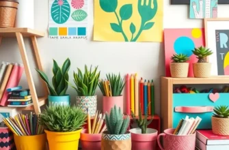 A well-arranged desk featuring DIY desktop accessories and decorative elements for a personalized workspace.