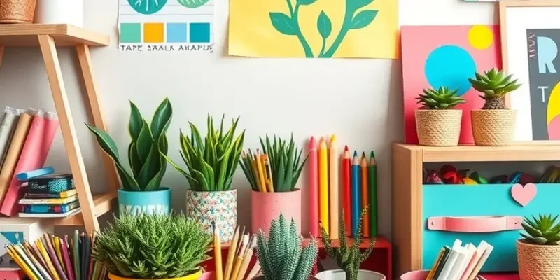 A well-arranged desk featuring DIY desktop accessories and decorative elements for a personalized workspace.