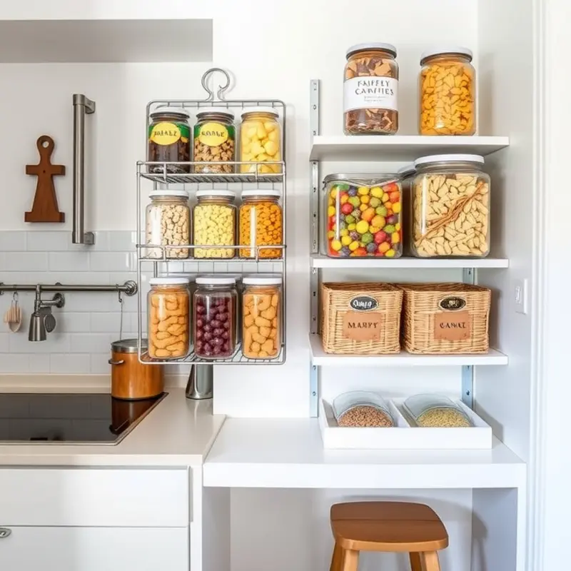 Creative snack storage in a compact kitchen.