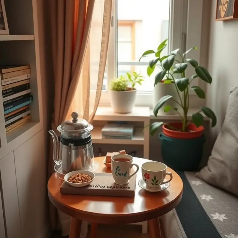 Transform a small space into a delightful tea corner, sunlit and inviting.