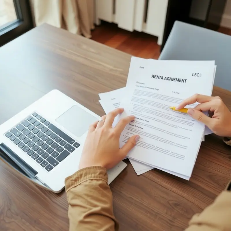 A young renter reviewing lease paperwork, highlighting vital details.