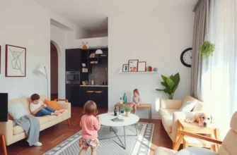 Inviting apartment atmosphere with families enjoying together amidst diverse kids' furniture.