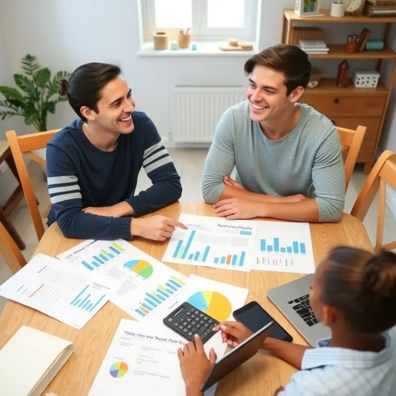 Young professionals working on their rental budget together.