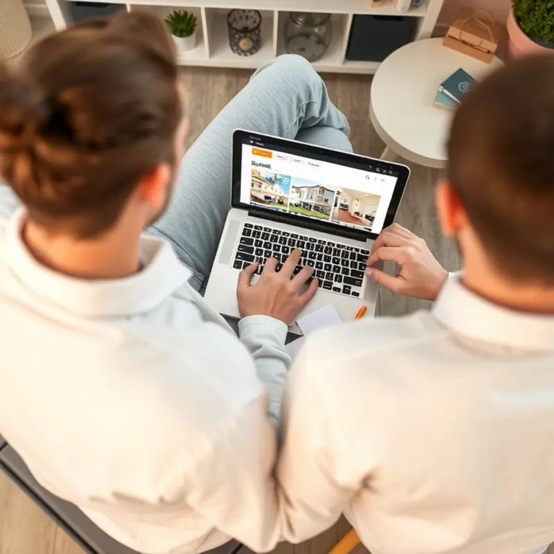 Young couple analyzing rental rates and budgeting for their lease renewal.