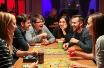 A warm, vibrant apartment scene depicting young adults participating in game night and cooking, reflecting joyful interactions.