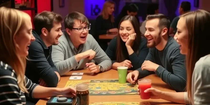 A warm, vibrant apartment scene depicting young adults participating in game night and cooking, reflecting joyful interactions.