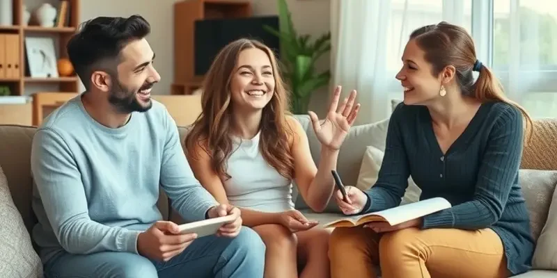 A cozy apartment common area depicting a friendly living atmosphere among roommates.