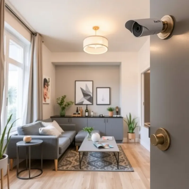 A safe and secure apartment showcasing locking mechanisms and cameras.