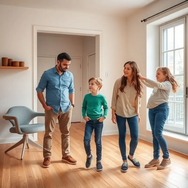 A family explores an allergy-friendly apartment while considering their pet’s needs.
