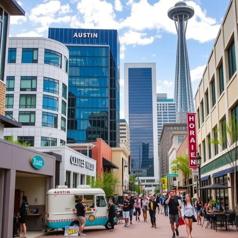A bustling street in Austin, Texas, full of life and opportunities.