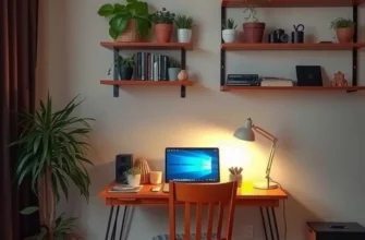 A colorful and well-lit desk area in an apartment with plants and personal décor.