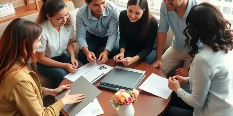 Group of young renters sharing a meal in a cozy apartment, reflecting positive community living.