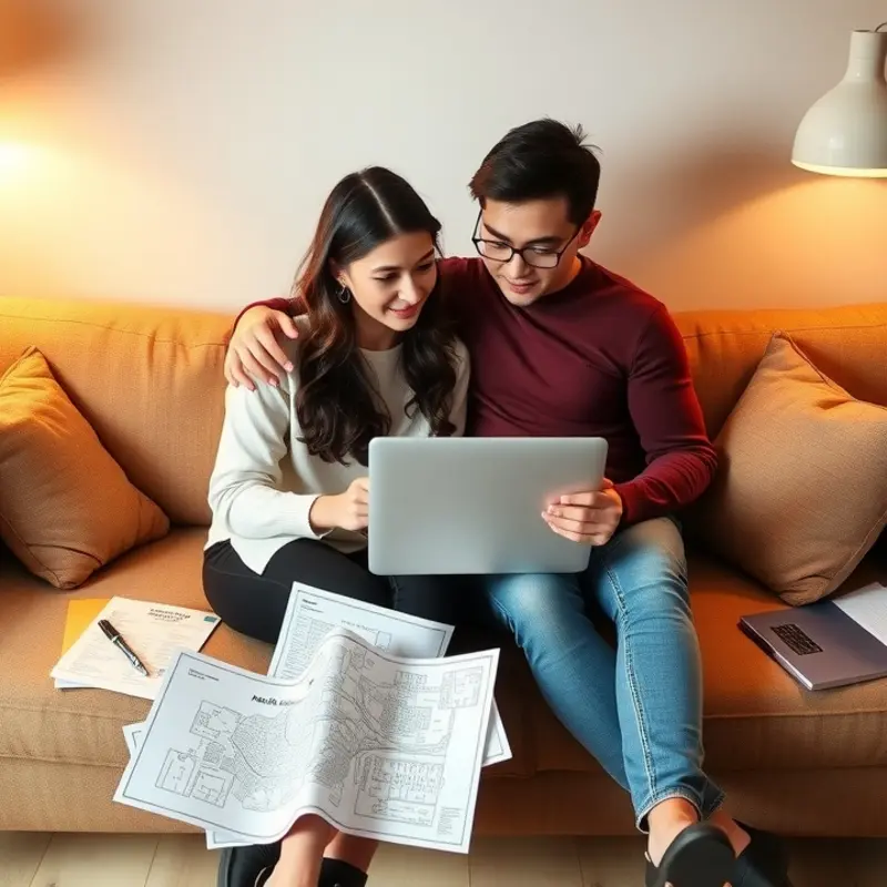 A couple engaged in open discussion while apartment hunting.