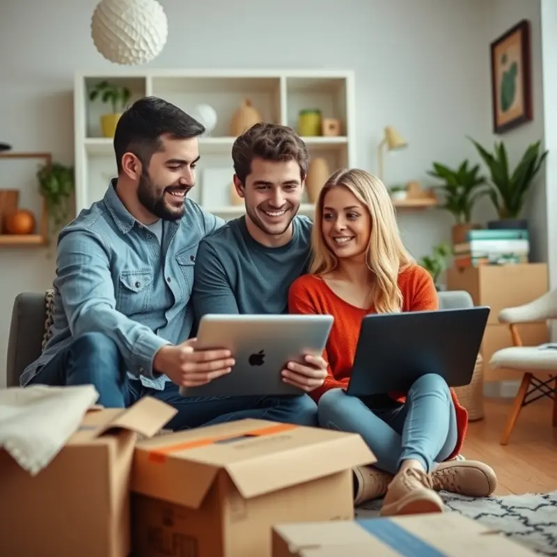 A couple explores their rental insurance options in their new apartment.
