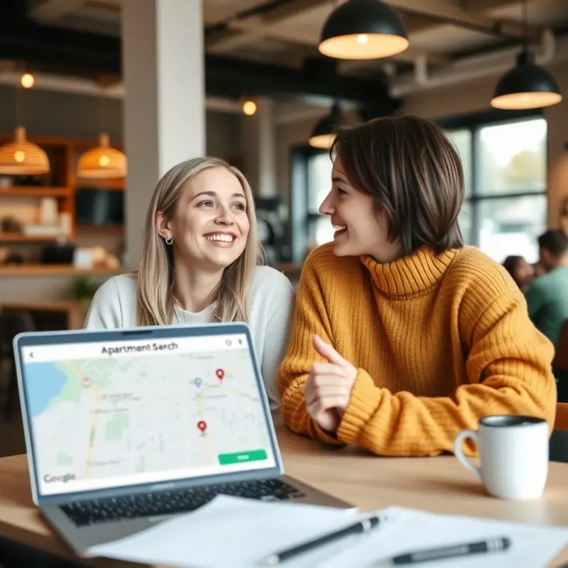 A couple exploring neighborhoods while searching for apartments with parking options.