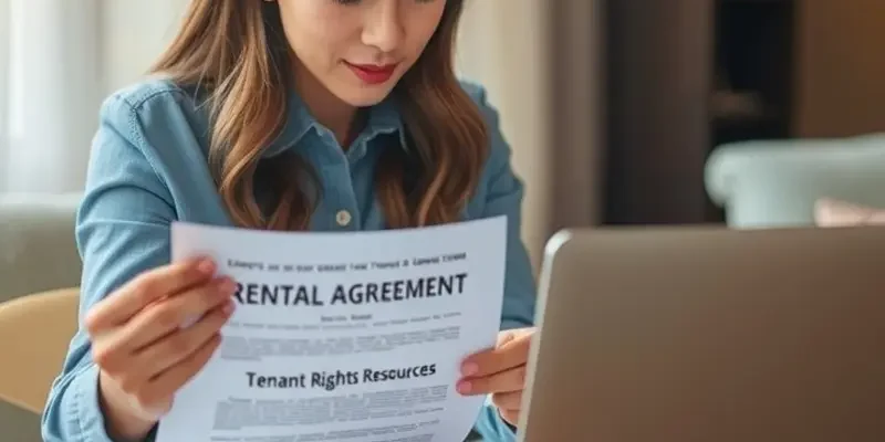 A diverse group of young renters discussing their lease agreements in a cozy living room.